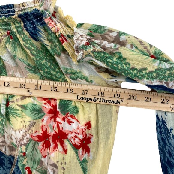 Chaps Blouse Top Womens Large Multi Tropical Print Sheer Off The Shoulder - Picture 10 of 14